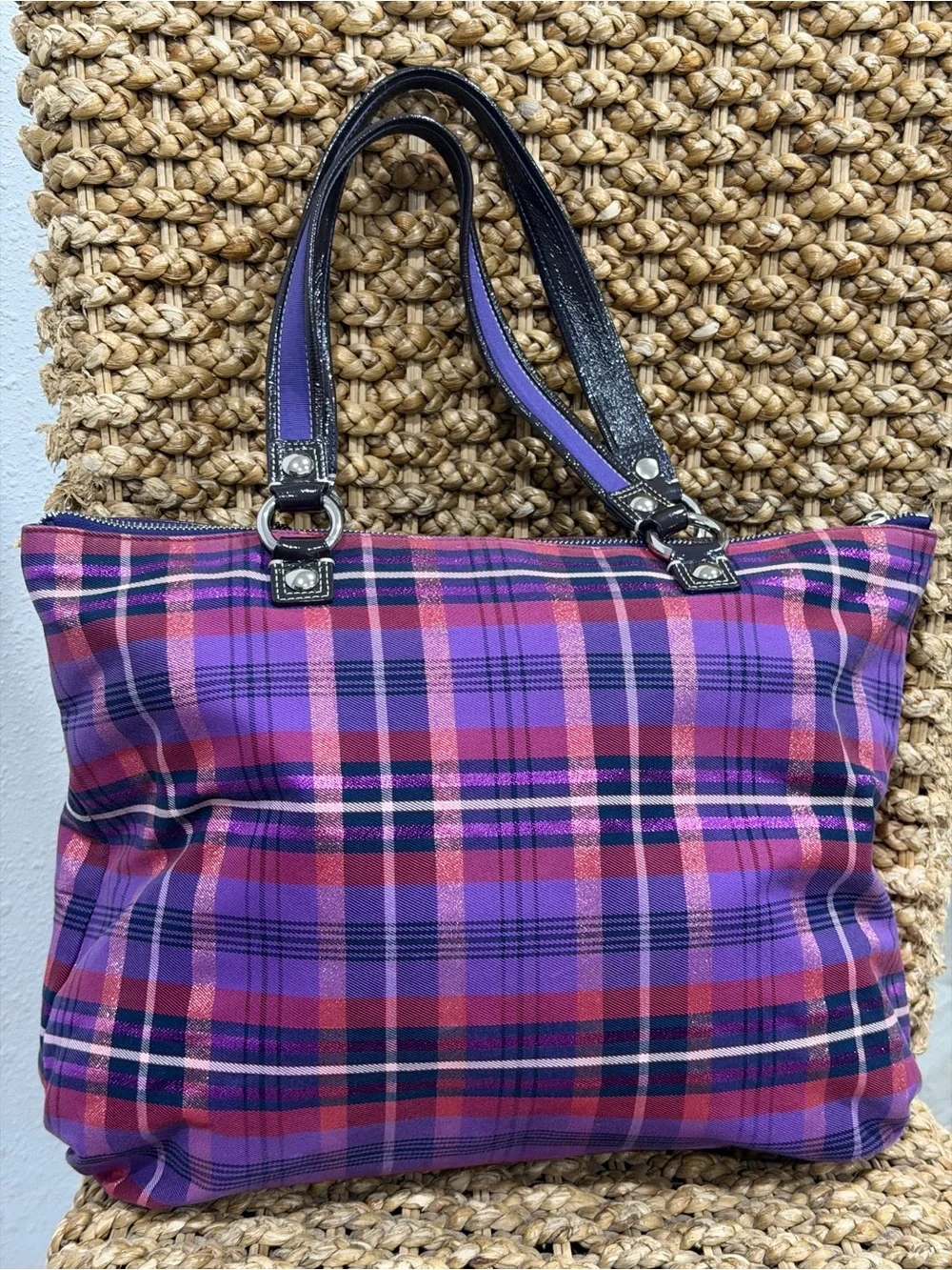 Coach Poppy Tartan Plaid Glam Tote Bag